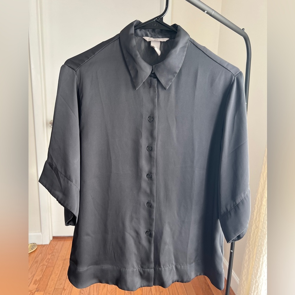 short sleeved satin shirt